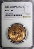 GREAT BRITAIN George V Bronze 1927 1 Penny NGC MS63 RB NICE RED KM# 826 (23)