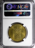 Denmark Frederik IX Aluminum-Bronze 1952 N S 2 Kroner NGC MS64 31mm KM# 838.1(6)
