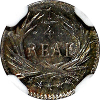 Guatemala Silver 1897 1/4 Real NGC MS65 NICE RAINBOW TONED  KM#162