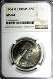Rhodesia Elizabeth II 1964 2-1/2 Shillings = 25 Cents NGC MS64 KM# 4