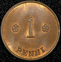 FINLAND Copper 1923 1 Penni UNC KM# 23 (23 998)
