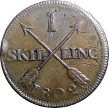 SWEDEN 1802  1 SKILLING OVERSTRUCK ON 2 ORE S.M. 1762 / FULL DATE  KM#566 (2357)