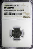 Germany,Third Reich Zinc 1944-A 1 Reichspfennig NGC UNC DET. WWII Issue KM97 /38