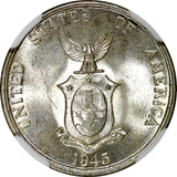 Philippines U.S. Administration Silver 1945 D 20 Centavos NGC MS66 GEM BU KM#182