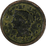 US Copper 1849 Braided Hair Large Cent 1 c. (17 105)
