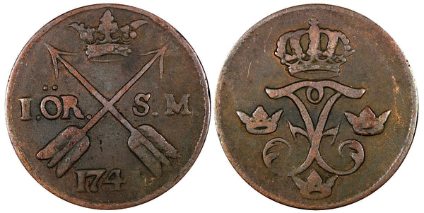 Sweden Frederick I Copper 1741 1 Ore, S.M. 29.75 mm KM# 416.1 (21 159)