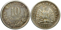 Mexico SECOND REPUBLIC Silver 1894 Zs Z 10 Centavos Zacatecas KM#403.10 (382)