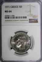 Greece Constantine II Copper-Nickel 1971 5 Drachmai NGC MS64 KM# 100 (036)