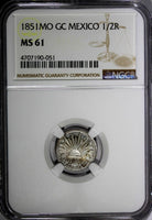 Mexico FIRST REPUBLIC SILVER 1851 MO GC 1/2 Real NGC MS61  KM# 370.9