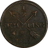 Sweden Gustaf IV 1802 1/2 Skilling Overstruck on 1 Ore 1730-1769 KM# 565(17 893)