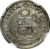 PERU Silver 1886 JM Dinero NGC VF35 "FB" left of shield Reverse RARE KM#190(128)