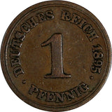 Germany - Empire Wilhelm II Copper 1895 F  1 Pfennig Stuttgart Mint KM# 10 (189)