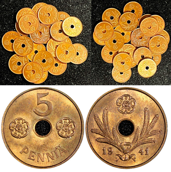 FINLAND 1941-1943 5 Pennia UNC Condition WWII  RANDOM PICK (1 Coin) KM#64.1 (45)
