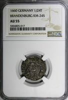 German States BRANDENBURG Silver 1660 1/24 Thaler NGC AU55 TOP GRADED KM#245(7)