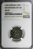 German States BRANDENBURG Silver 1660 1/24 Thaler NGC AU55 TOP GRADED KM#245(7)