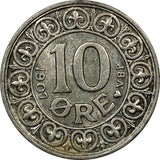 Denmark Frederik VIII Silver 1907 (h) VBP; GJ 10 Ore XF Condition KM# 807 (9694)
