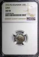 ECUADOR Silver 1912 LIMA FG 1/2 Decimo, Medio NGC AU55  Toned KM# 55.1