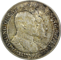SWEDEN Oscar II Silver 1907 EB 2 Kronor Golden Wedding Anniversary KM# 776 (122)