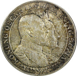 SWEDEN Oscar II Silver 1907 EB 2 Kronor Golden Wedding Anniversary KM# 776 (122)
