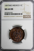 MEXICO SECOND REPUBLIC Copper 1897 Mo 1 Centavo NGC MS64 RB Last Date KM# 391.6