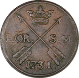 Sweden Frederick I Copper 1731 S.M. 1 ORE Early Date Type KM#416.1  (21 352)