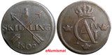 SWEDEN 1805 1 SKILLING OVERSTRUCK ON 18th Cent 2 ORE S.M.  KM#566 (2371)