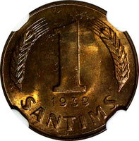 LATVIA Bronze 1939 1 Santims NGC MS64 RB Nice Red Toning BU KM# 10