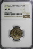Turkey Mahmud II Silver AH1223//29 (1836) 20 Para NGC MS62 KM# 596 (048)