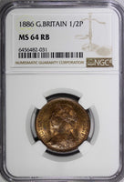 Great Britain Victoria (1837-1901) Bronze 1886 1/2 Penny NGC MS64 RB KM# 754 (1)