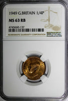 Great Britain George VI Bronze 1949 Farthing NGC MS63 RB 1st Date for Type KM867