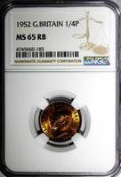 Great Britain George VI Bronze 1952 Farthing NGC MS65 RB KM# 867 (183)