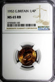 Great Britain George VI Bronze 1952 Farthing NGC MS65 RB KM# 867 (183)