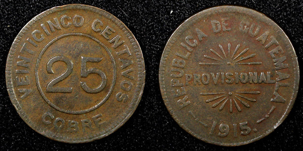 Guatemala Provisional Coinage Copper 1915 25 Centavos KM# 231 (22 612)