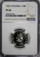 Panama Copper-Nickel Clad PROOF 1967 1/4 Balboa NGC PF66 Mint-20,000 KM# 11.2a