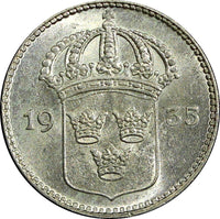 SWEDEN Gustaf V Silver 1935 G 10 Öre HIGH GRADE KM# 780 (21 900)