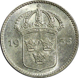 SWEDEN Gustaf V Silver 1935 G 10 Öre HIGH GRADE KM# 780 (21 900)