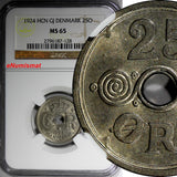 Denmark Christian X 1924 HCN; GJ  25 Ore NGC MS65 BU KM# 823.1 (128)