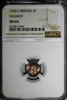 GREAT BRITAIN George V 1920  2 Pence Maundy NGC MS64 Rainbow Toned KM# 812 (69)