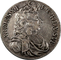 Sweden Carl XI (1660-1697) Silver 1691 2 Mark aXF SCARCE KM# 282.1