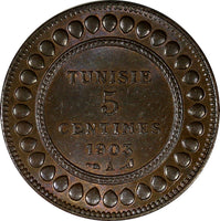 Tunisia Muhammad IV Bronze AH1322//1903 A 5 Centimes BROWN UNC KM# 228 (20 650)