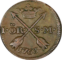 SWEDEN Adolf Frederick (1751-1771) Copper 1763 S.M. 1 Ore 30mm KM# 460 (21 360)