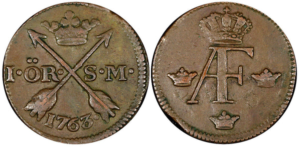 SWEDEN Adolf Frederick (1751-1771) Copper 1763 S.M. 1 Ore 30mm KM# 460 (21 360)