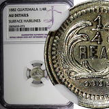 GUATEMALA Silver 1882 1/4 Real NGC AU DETAILS Light Toned KM# 151 (3)