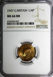 Great Britain George VI 1947 Farthing NGC MS66 RB TOP GRADED BY NGC KM# 843