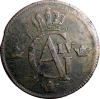 SWEDEN COPPER 1805 1 SKILLING OVERSTRUCK ON 2 ORE S.M.1766 FULL EARLY DATE(397)