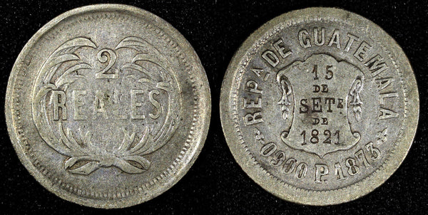 GUATEMALA Silver 1873 P  2 Reales 24mm Paz Duran KM# 149 (22 735)