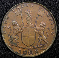 India-British MADRAS PRESIDENCY Copper 1808 10 Cash Soho Mint KM# 320 (22 502)