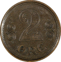 Denmark Christian X Bronze 1916 VBP GJ 2 Øre KM# 813.1 (21 715)