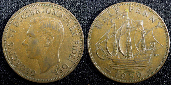 Great Britain George VI Bronze 1950 1/2 Penny KM# 868 (22 979)