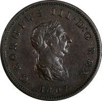 Great Britain George III Copper 1807 1/2 Penny SOHO Mint  XF KM# 662 (19 966)
